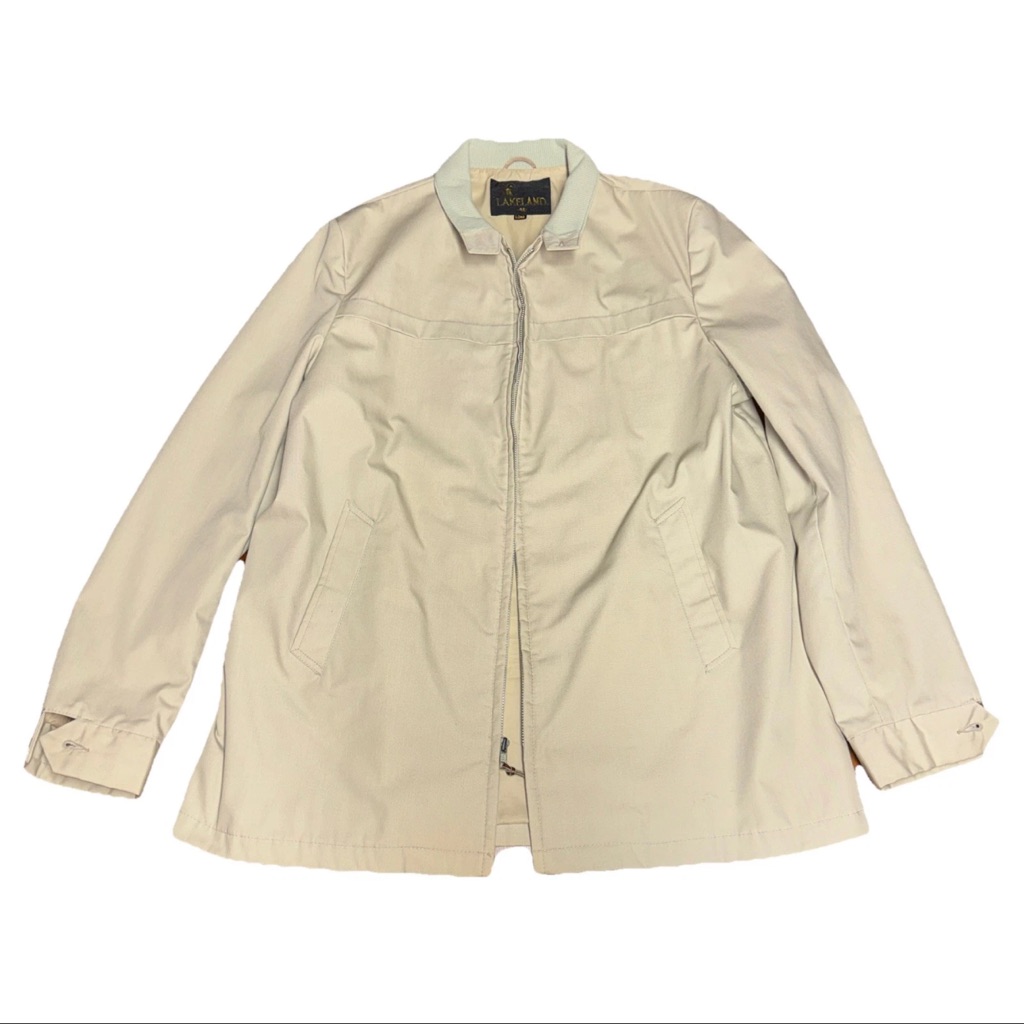 Vtg 60s 70s Lakeland Elongated Zip Up Jacket Adult 46 Long Beige Lightweight